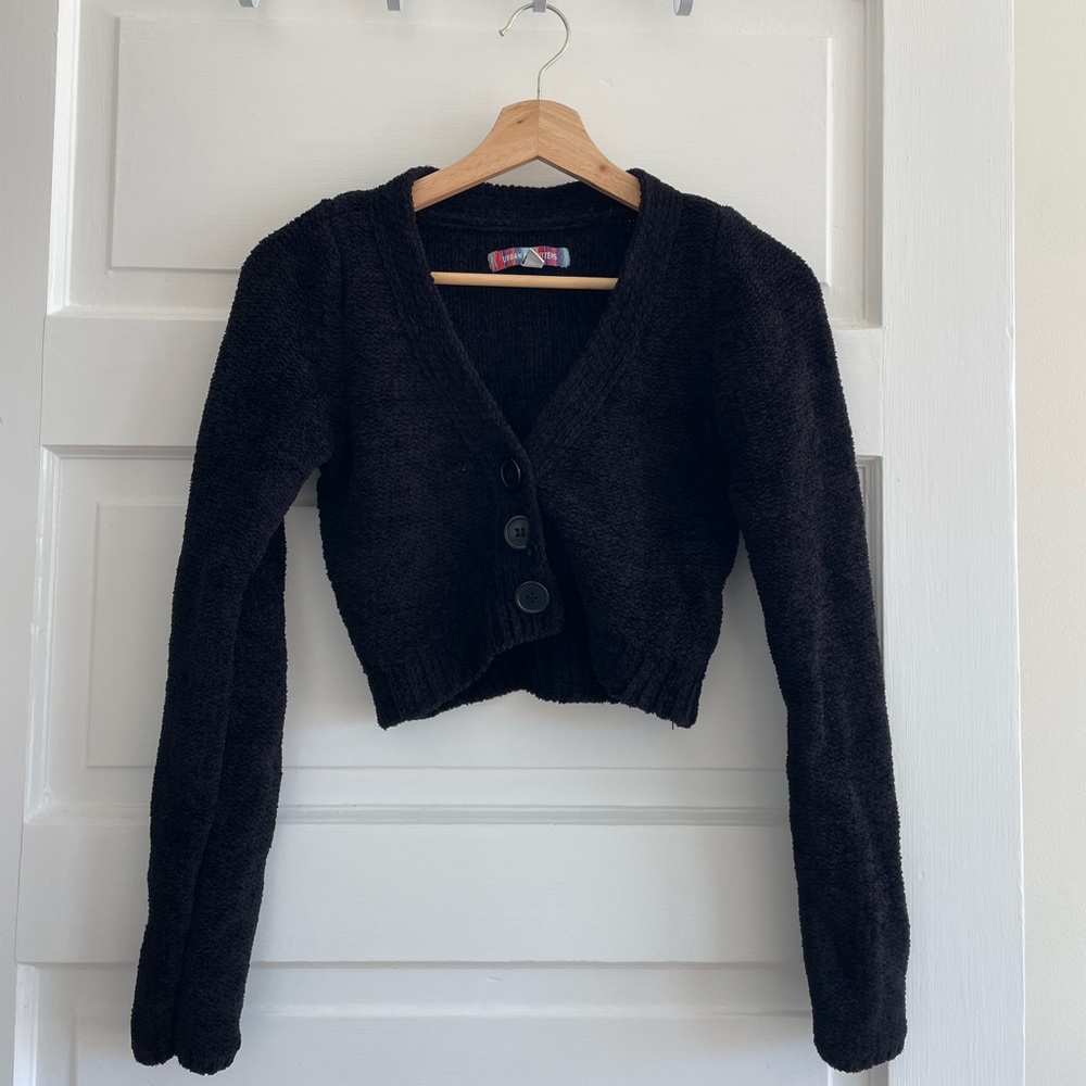 Urban Outfitters Women’s Black Cropped Button-Up Sweater